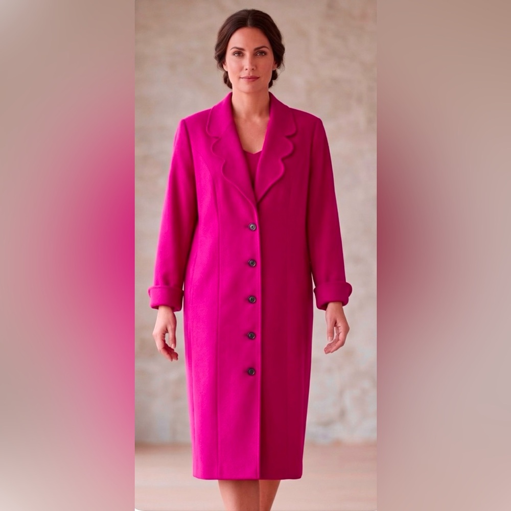 🇨🇦 Vintage Electric Pink Wool Dress Coat | Retro Scalloped Collar (10-12 Fit)